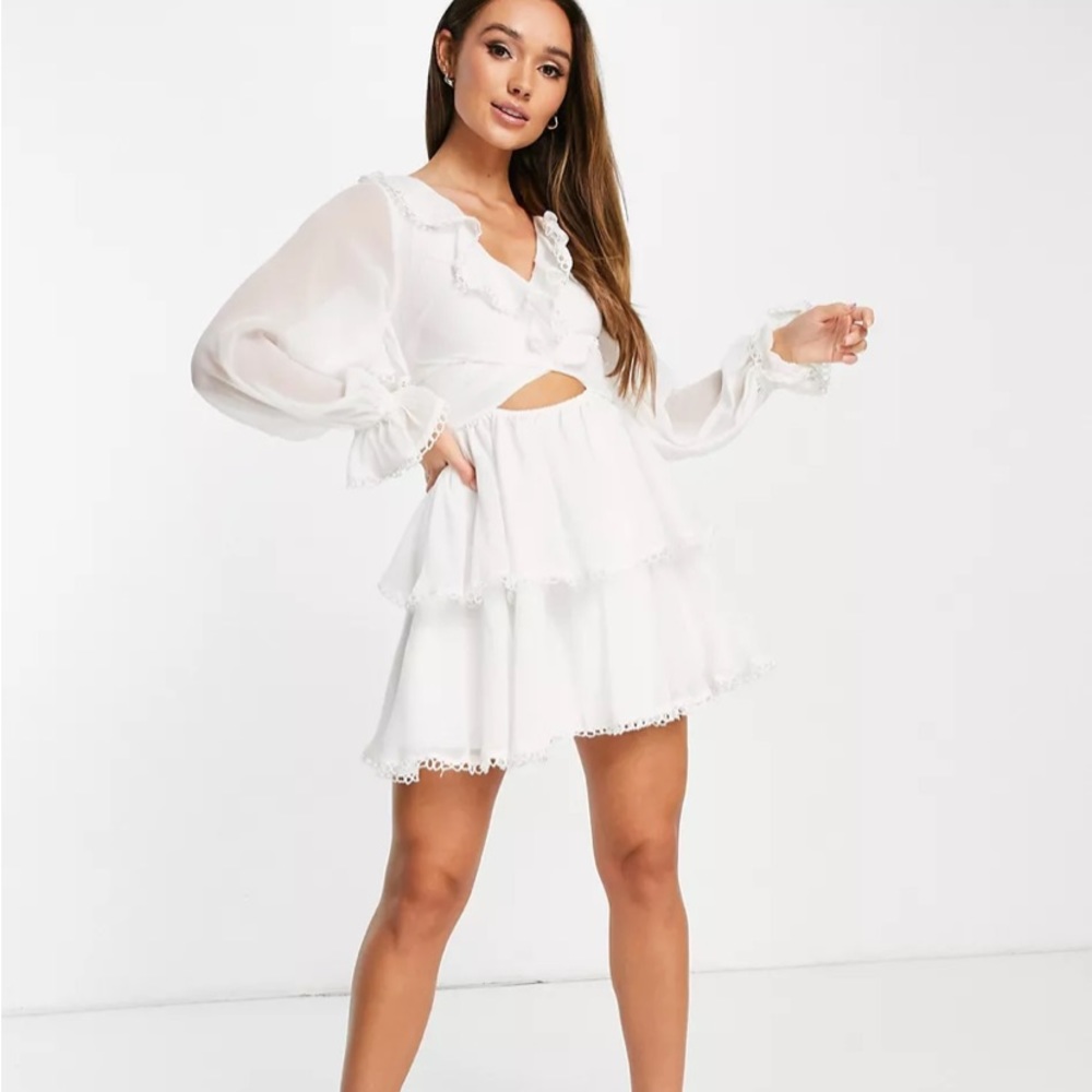 ASOS design white ruffle wrap open back mini dress 6
